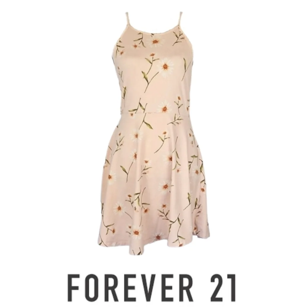 A-line Sleeveless Sundress with Daisy Floral Print, Pink, Size L (Snug Fit)